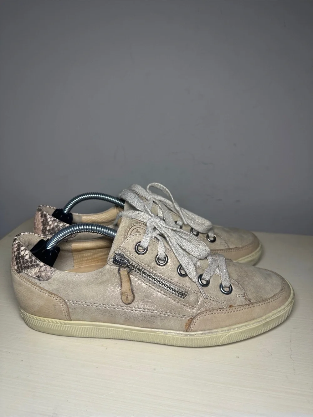Paul Green Taupe Suede Zip-Accent metallic Women's Sneakers